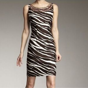 Kate Spade Cocktail Dress, Beaded Chocolate Brown Zebra Stripe